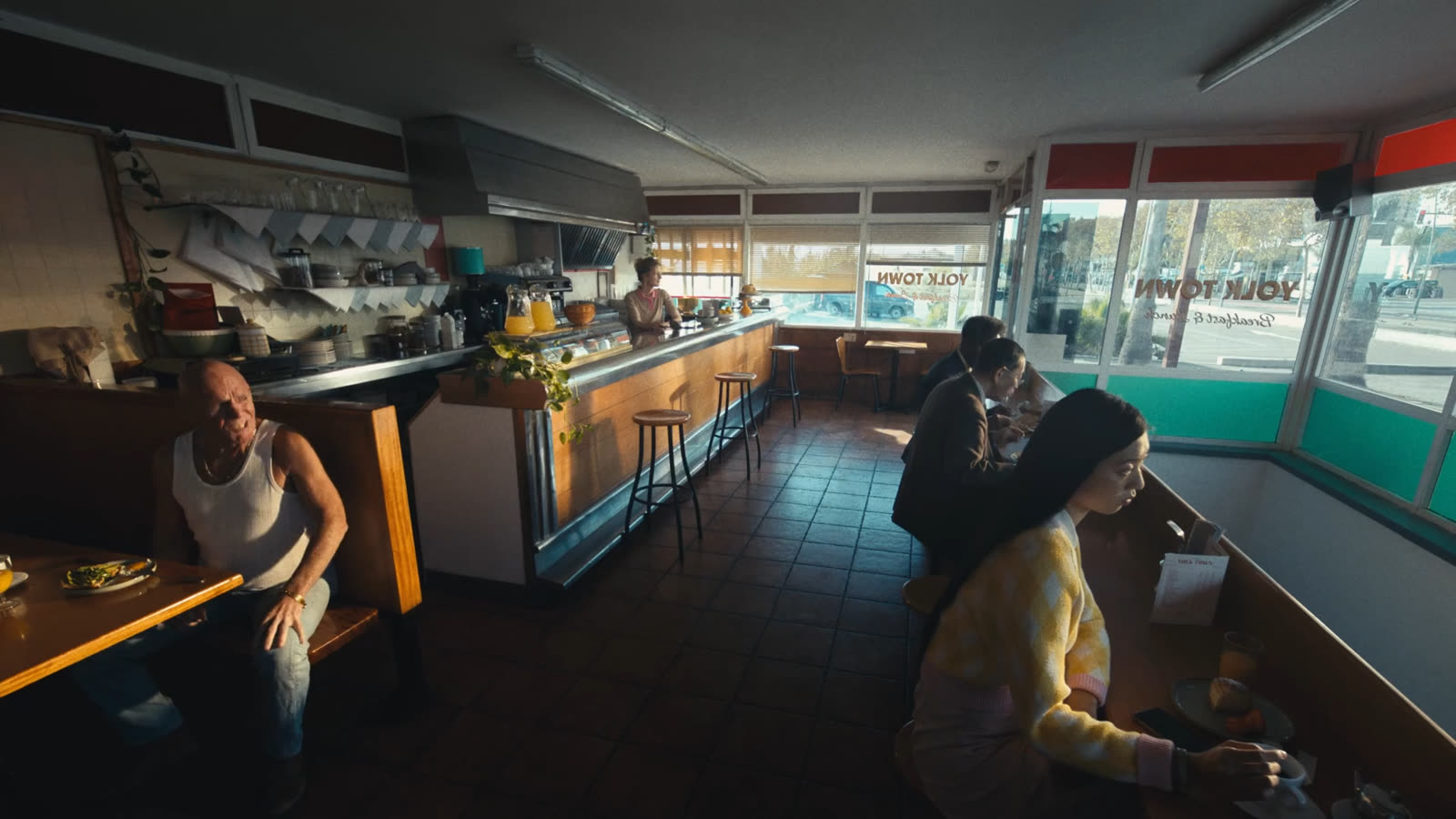 Still, wide diner interior